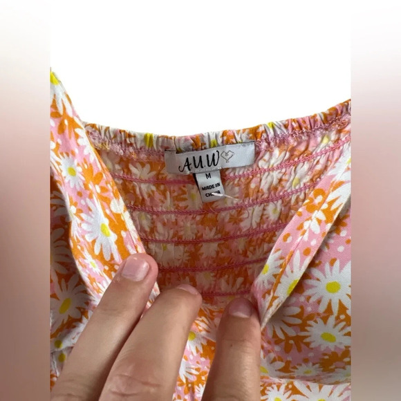 AUW orange daisy midi dress with pockets - Picture 3 of 5